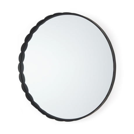 Adelaide Black Metal Scallop Edge Round Mirror by Mercana at Eve Furniture