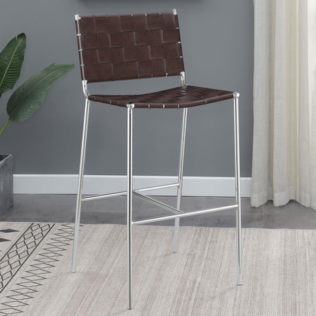 Adelaide Brown/Chrome Upholstered Bar Stool with Open Back by Coaster at Eve Furniture