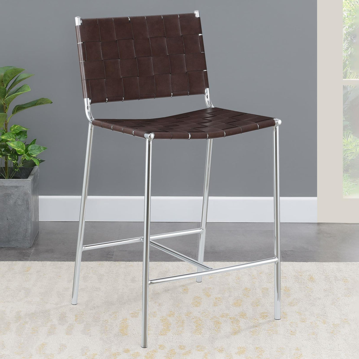 Adelaide Brown/Chrome Upholstered Counter Height Stool with Open Back