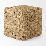 Adele 17.7L x 17.7W x 17.7H Medium Brown Seagrass Woven Square Pouf by Mercana at Eve Furniture