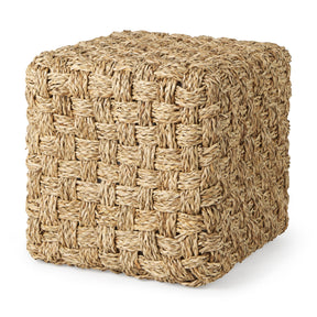 Adele 17.7L x 17.7W x 17.7H Medium Brown Seagrass Woven Square Pouf by Mercana at Eve Furniture