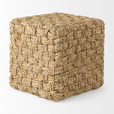 Adele Medium Brown Seagrass Woven Square Pouf by Mercana at Eve Furniture