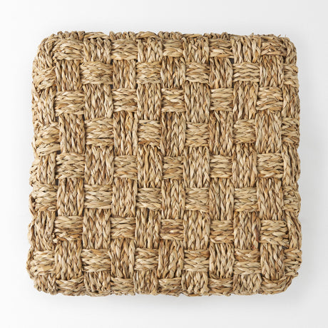Adele Medium Brown Seagrass Woven Square Pouf by Mercana at Eve Furniture