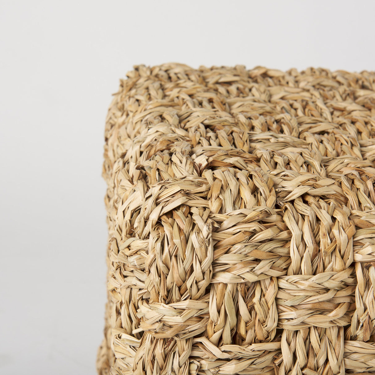 Adele Medium Brown Seagrass Woven Square Pouf by Mercana at Eve Furniture