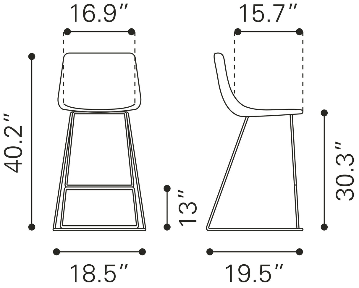 Adele Orange & Gold Barstool (Set of 2) by Zuomod at Eve Furniture