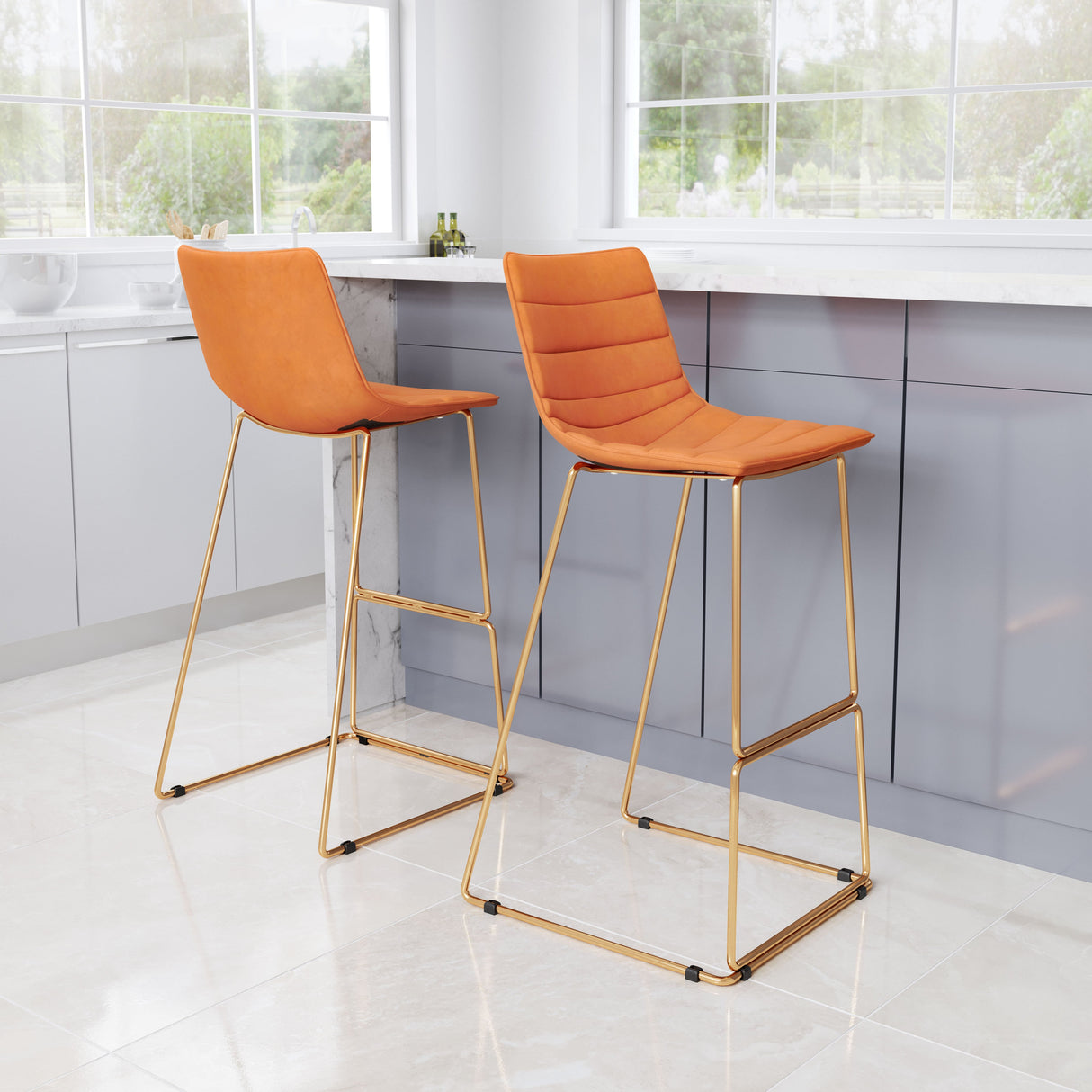 Adele Orange & Gold Barstool (Set of 2) by Zuomod at Eve Furniture
