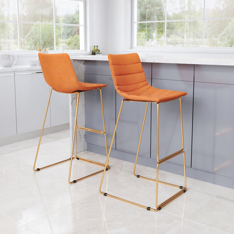 Adele Orange & Gold Barstool (Set of 2) by Zuomod at Eve Furniture