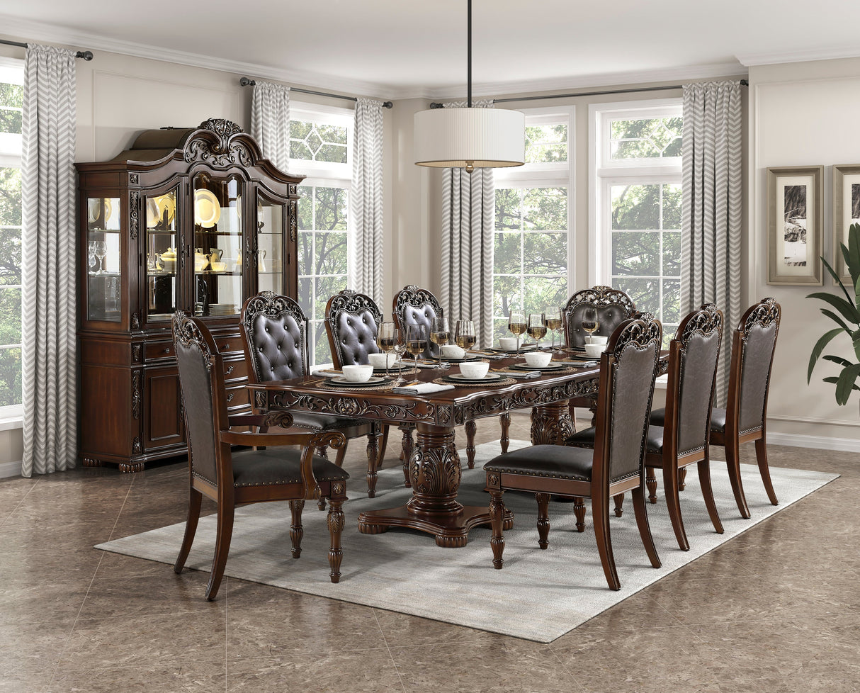 Adelina Cherry Double Pedestal Extendable Dining Room Set by Homelegance at Eve Furniture