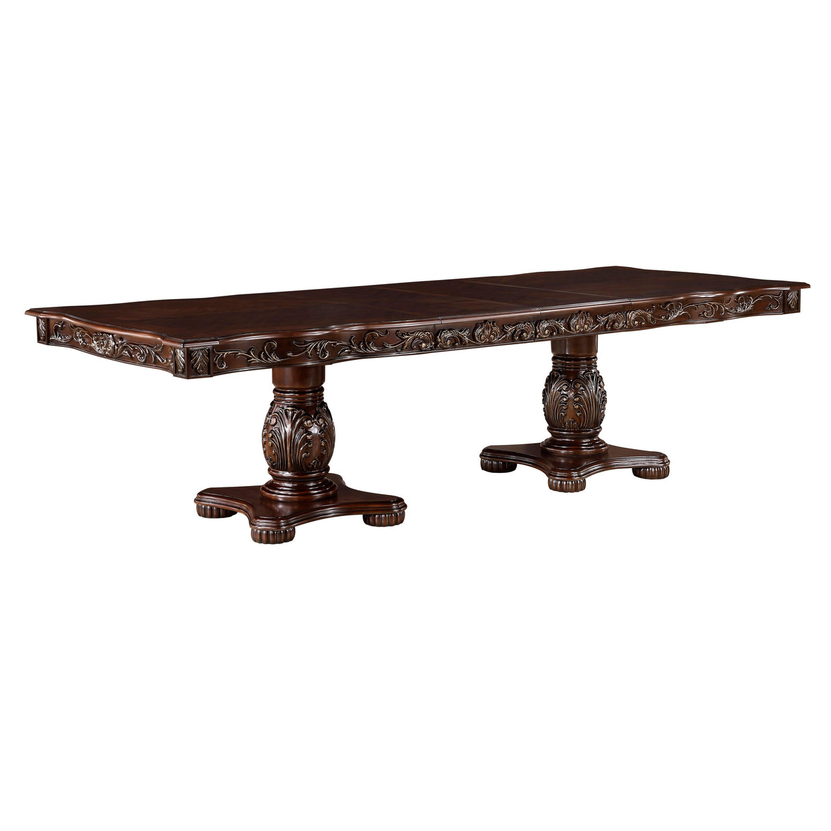 Adelina Cherry Double Pedestal Extendable Dining Table by Homelegance at Eve Furniture