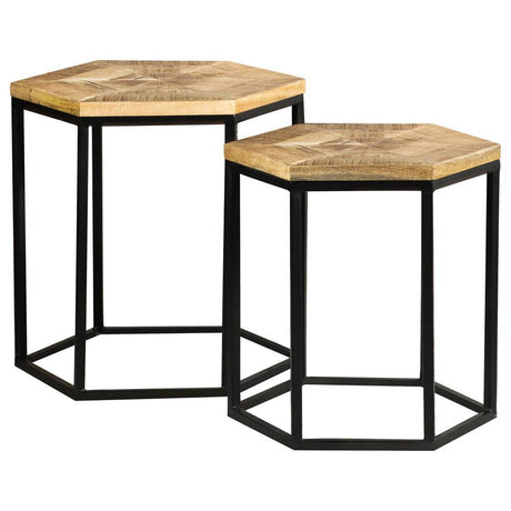 Adger Natural and Black 2-Piece Hexagon Nesting Tables by Coaster at Eve Furniture