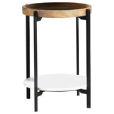 Adhvik Natural/Black Round Accent Table with Marble Shelf by Coaster at Eve Furniture