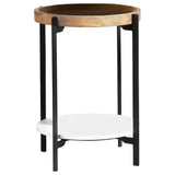 Adhvik Natural/Black Round Accent Table with Marble Shelf