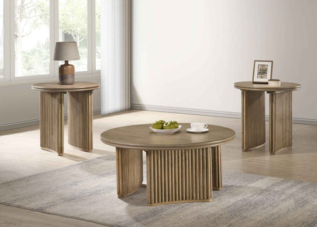 Adina Distressed Light Brown 3-piece Round Coffee Table Set by Coaster at Eve Furniture