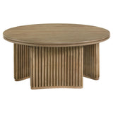 Adina Distressed Light Brown 36-inch Round Wood Coffee Table by Coaster at Eve Furniture