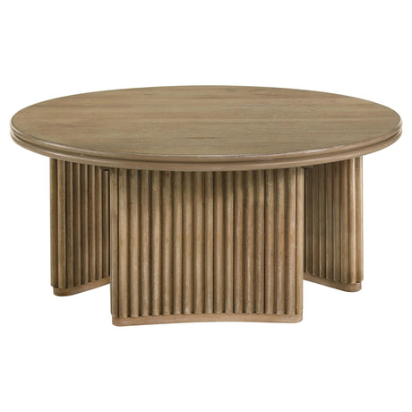 Adina Distressed Light Brown 36-inch Round Wood Coffee Table by Coaster at Eve Furniture