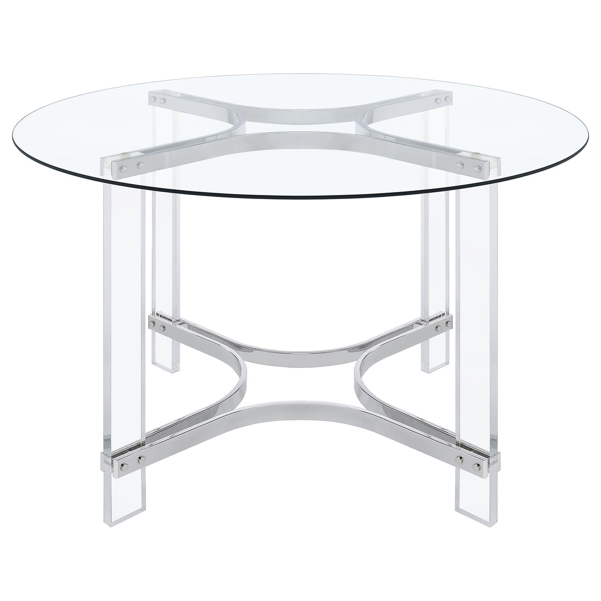 Adino 47-inch Round Glass Top Acrylic Dining Table Chrome