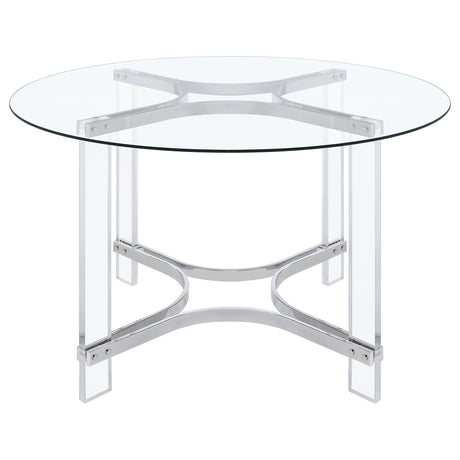 Adino 47-inch Round Glass Top Acrylic Dining Table Chrome