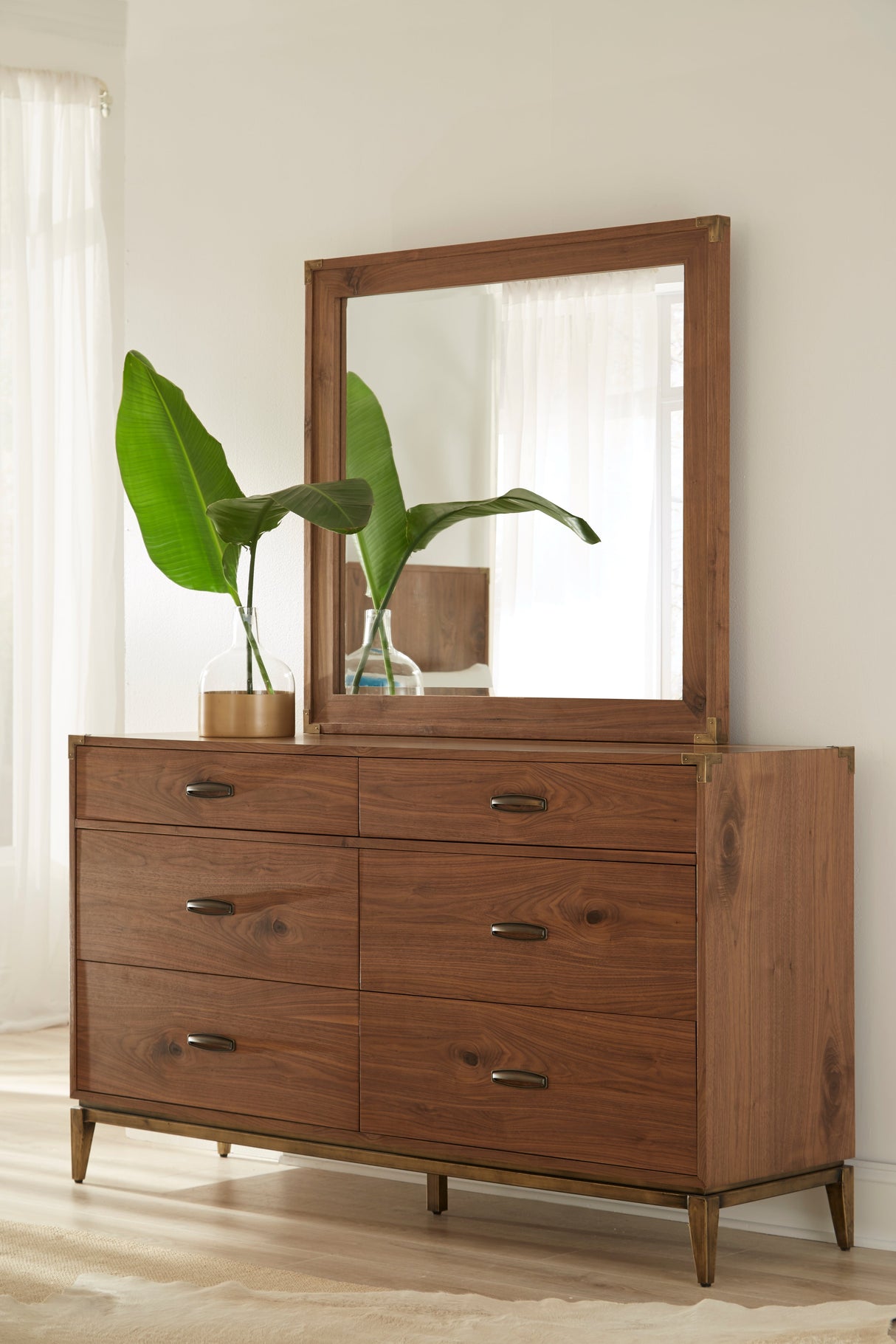 Adler Beveled Glass Mirror in Natural Walnut by Modus Furniture at Eve Furniture