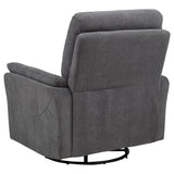 Adler Charcoal Gray Upholstered Power Swivel Glider Recliner by Coaster at Eve Furniture