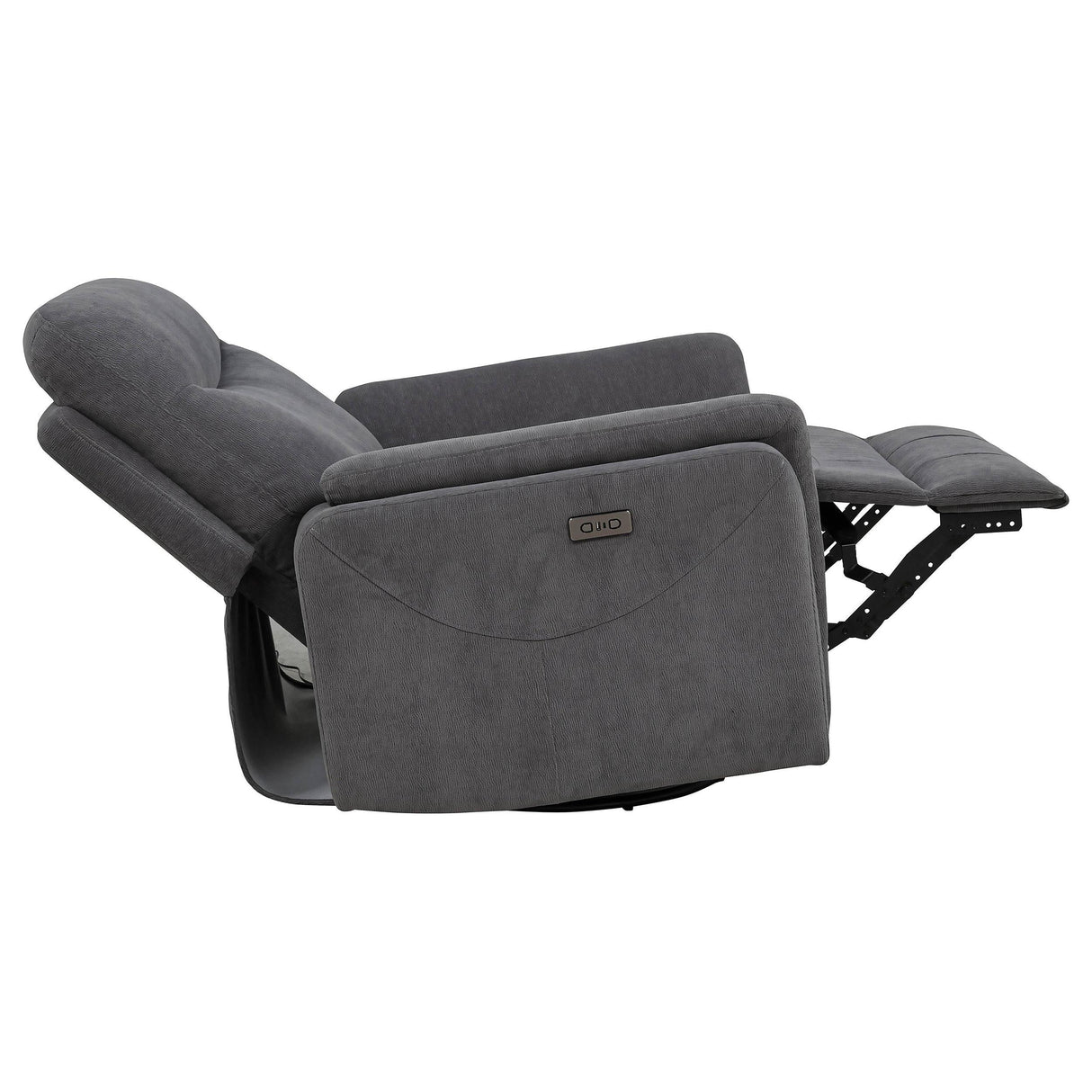 Adler Charcoal Gray Upholstered Power Swivel Glider Recliner by Coaster at Eve Furniture