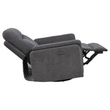 Adler Charcoal Gray Upholstered Power Swivel Glider Recliner by Coaster at Eve Furniture