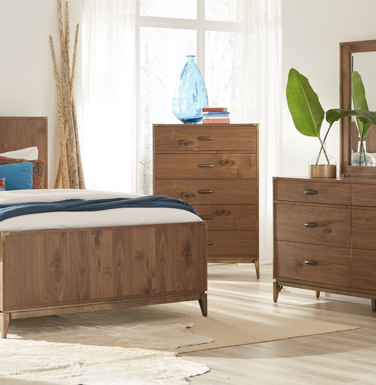 Adler Five Drawer Chest in Natural Walnut by Modus Furniture at Eve Furniture