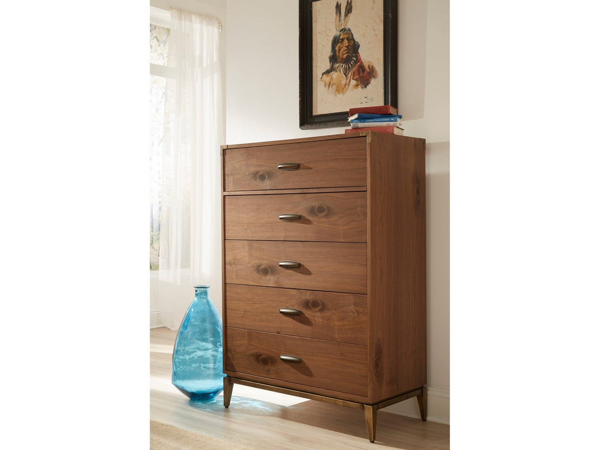 Adler Five Drawer Chest in Natural Walnut by Modus Furniture at Eve Furniture