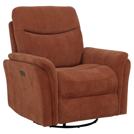 Adler Rust Upholstered Power Swivel Glider Recliner by Coaster at Eve Furniture