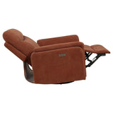 Adler Rust Upholstered Power Swivel Glider Recliner by Coaster at Eve Furniture