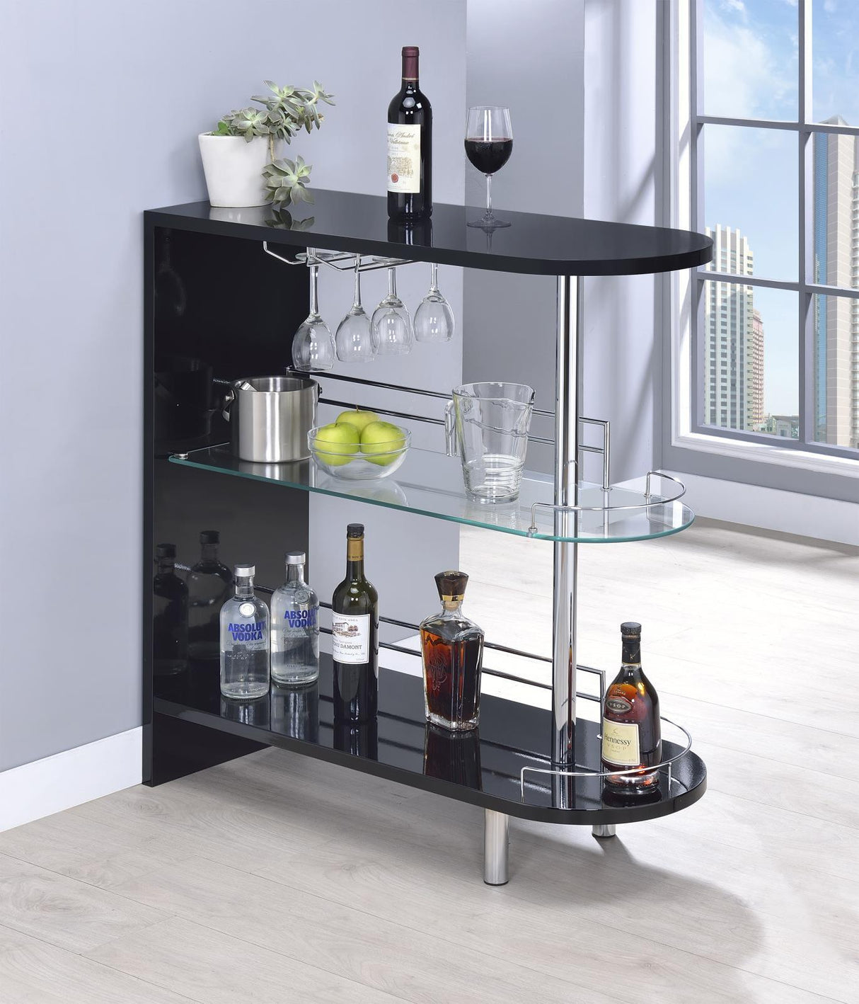 Adolfo Glossy Black/Clear 3-Tier Bar Table by Coaster at Eve Furniture