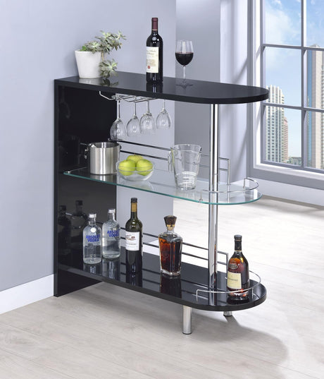 Adolfo Glossy Black/Clear 3-Tier Bar Table by Coaster at Eve Furniture