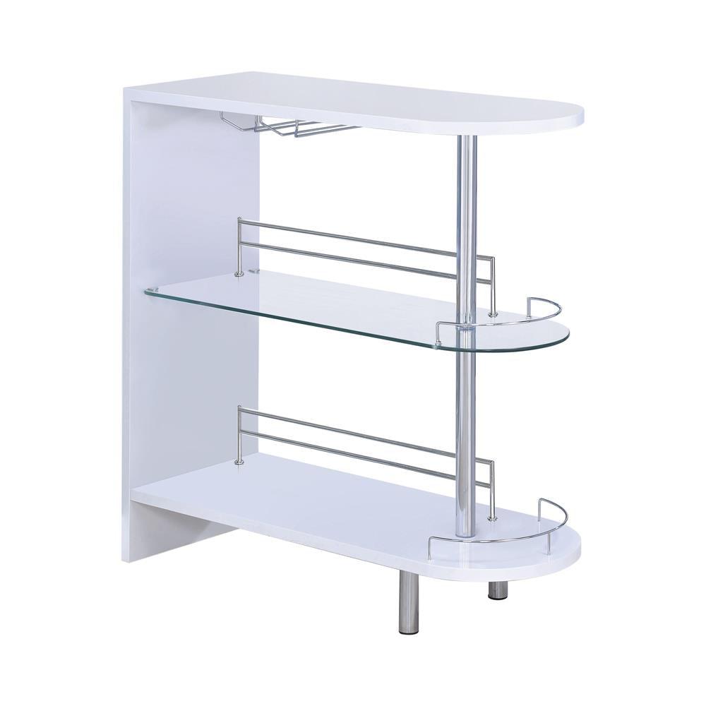 Adolfo Glossy White/Clear 3-Tier Bar Table by Coaster at Eve Furniture