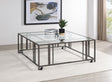 Adri Black Nickel Square Glass Top Coffee Table with Casters by Coaster at Eve Furniture