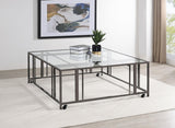 Adri Black Nickel Square Glass Top Coffee Table with Casters by Coaster at Eve Furniture