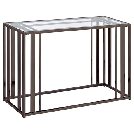 Adri Clear and Black Nickel Rectangular Glass Top Sofa Table by Coaster at Eve Furniture