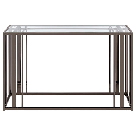 Adri Clear and Black Nickel Rectangular Glass Top Sofa Table by Coaster at Eve Furniture
