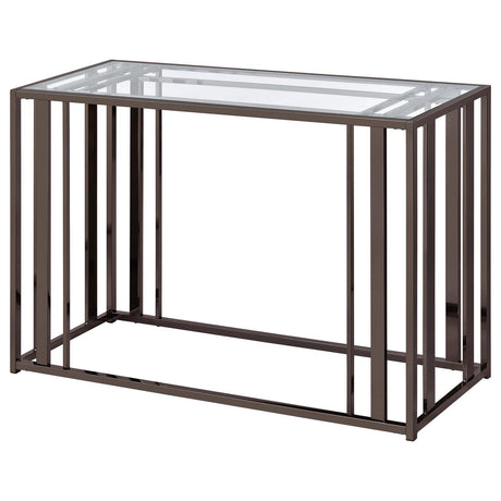 Adri Clear and Black Nickel Rectangular Glass Top Sofa Table by Coaster at Eve Furniture