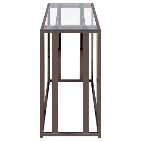 Adri Clear and Black Nickel Rectangular Glass Top Sofa Table by Coaster at Eve Furniture