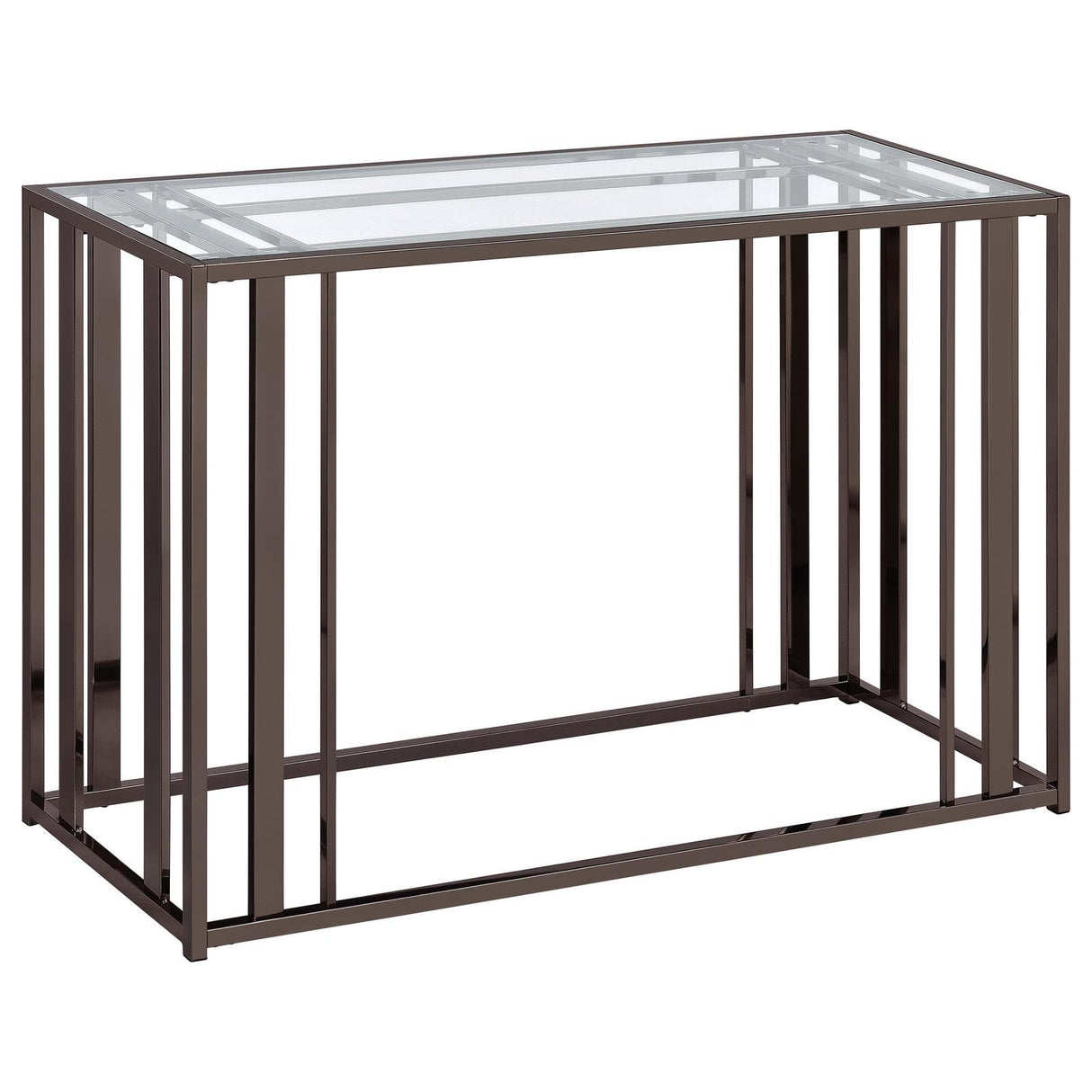Adri Clear and Black Nickel Rectangular Glass Top Sofa Table by Coaster at Eve Furniture