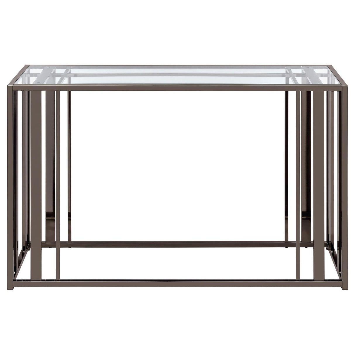 Adri Clear and Black Nickel Rectangular Glass Top Sofa Table by Coaster at Eve Furniture