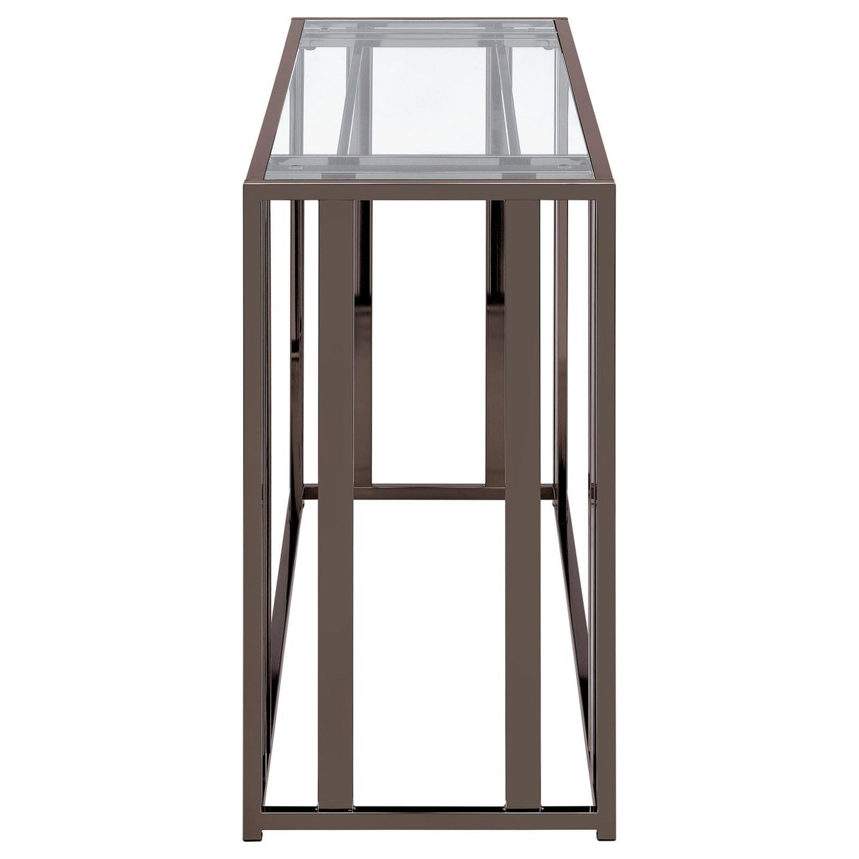 Adri Clear and Black Nickel Rectangular Glass Top Sofa Table by Coaster at Eve Furniture