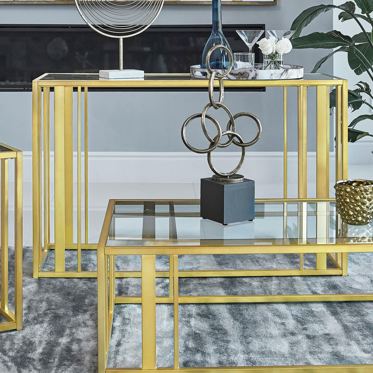 Adri Metal Frame Sofa Table Matte Brass