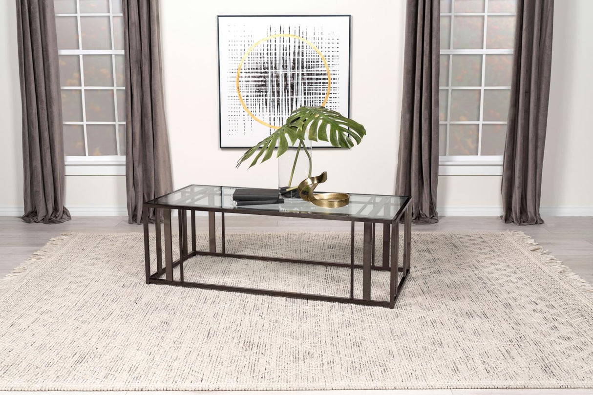 Adri Rectangular Glass Top Coffee Table Clear and Black Nickel