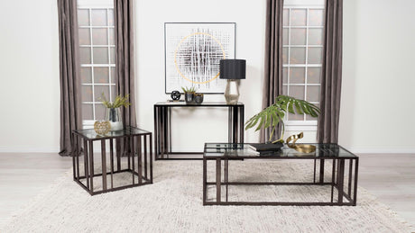 Adri Rectangular Glass Top Sofa Table Clear and Black Nickel