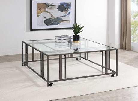 Adri Square Glass Top Coffee Table with Casters Black Nickel