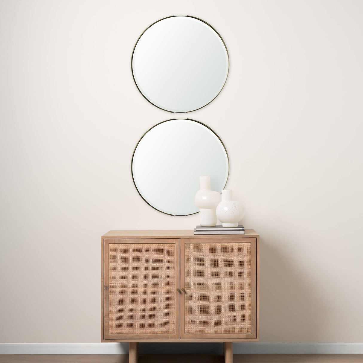 Adrianna Gold Metal Round Mirror by Mercana at Eve Furniture
