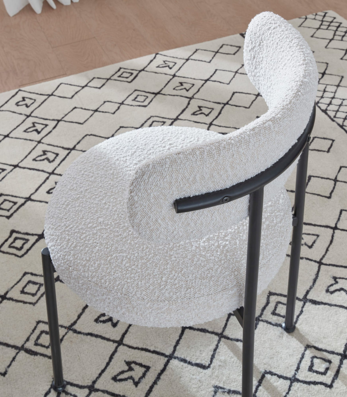 Aere Ivory/Black Boucle Upholstered Metal Leg Dining Chair (Set of 2)