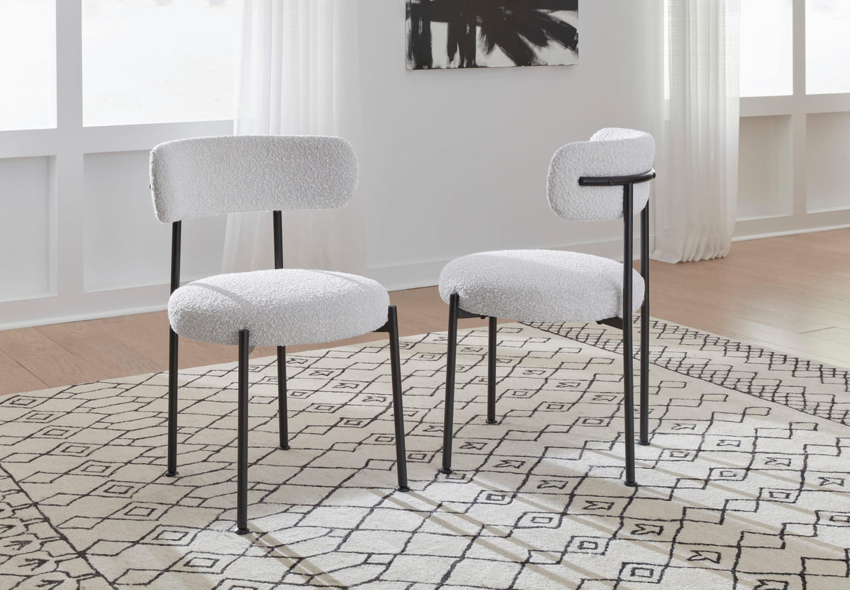 Aere Ivory/Black Boucle Upholstered Metal Leg Dining Chair (Set of 2)