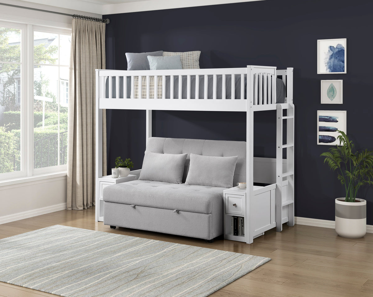 Aerie Light Gray Twin Loft Bunk Bed with Nightstand and Sofa Bed by Homelegance at Eve Furniture