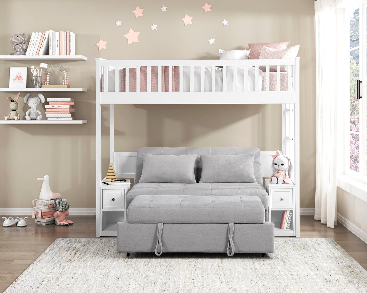 Aerie Light Gray Twin Loft Bunk Bed with Nightstand and Sofa Bed by Homelegance at Eve Furniture
